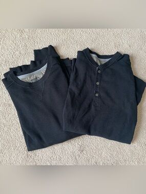 2 Eddie Bauer Black Waffle Henley shirts